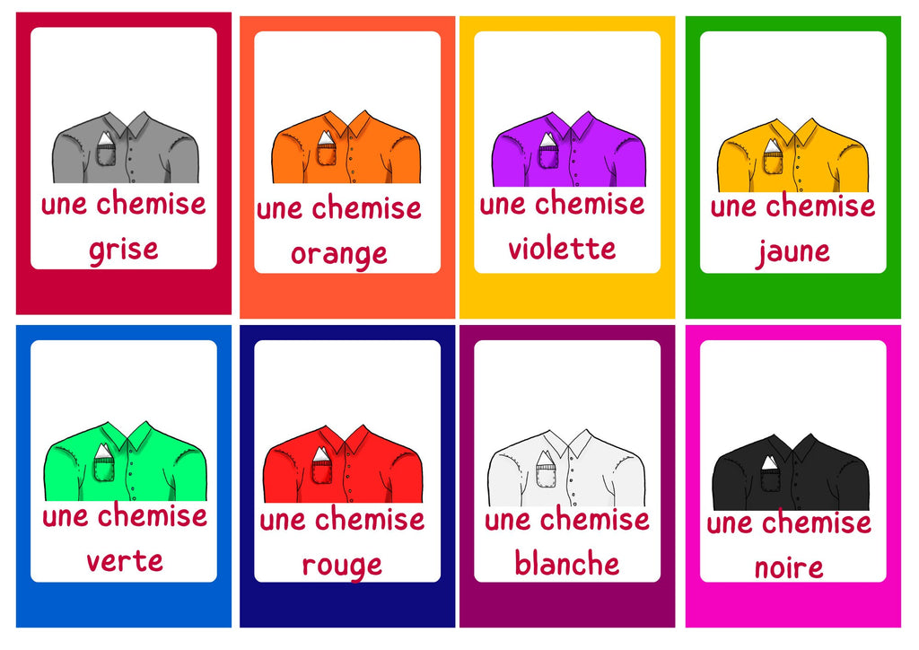 French young learners' clothes, weather and body parts flashcard bundle