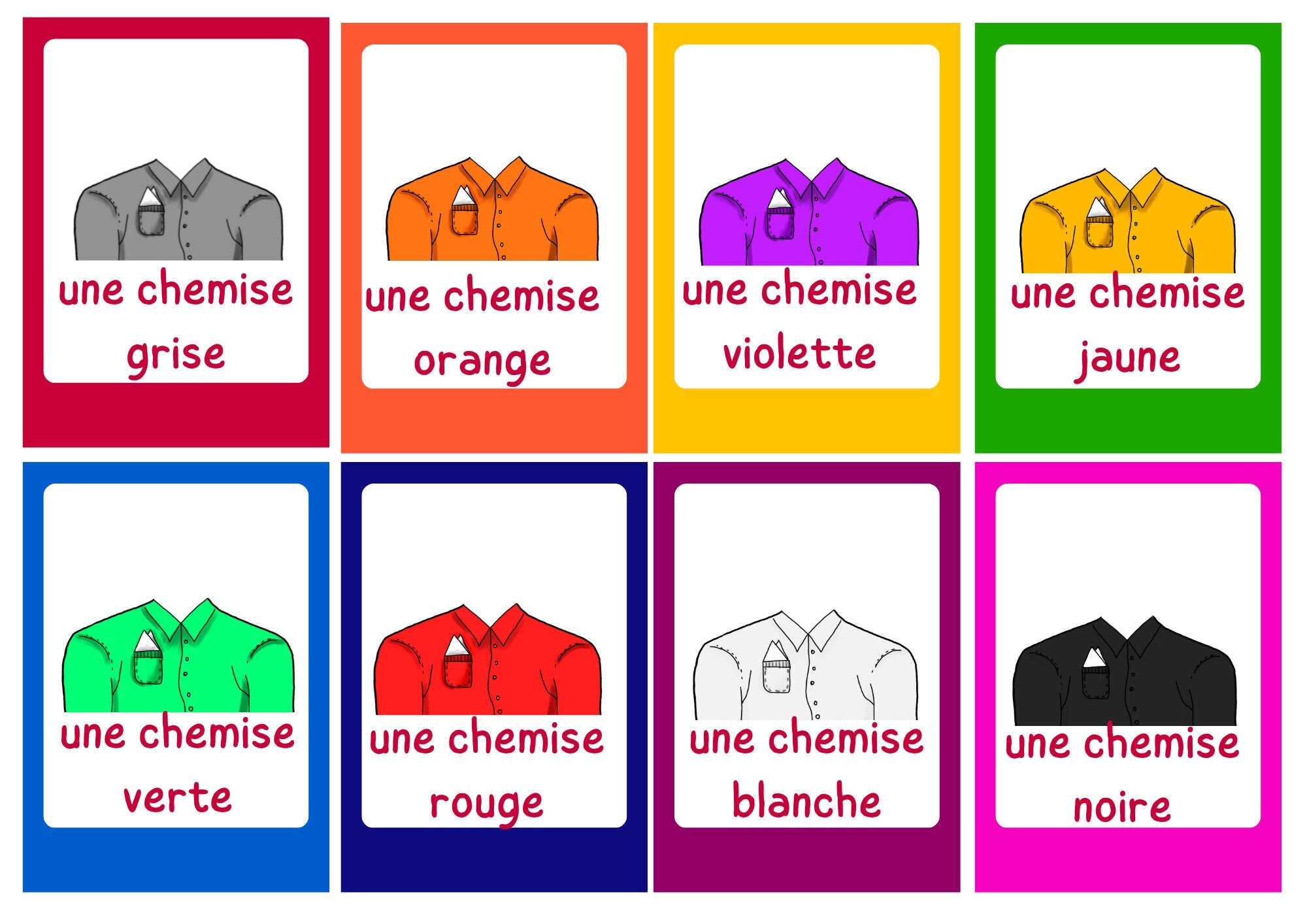 French young learners' clothes, weather and body parts flashcard bundle