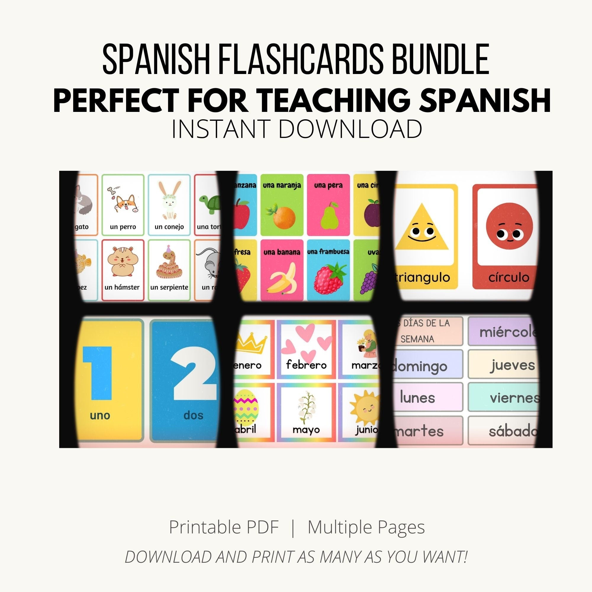Spanish beginners printable flashcards bundle