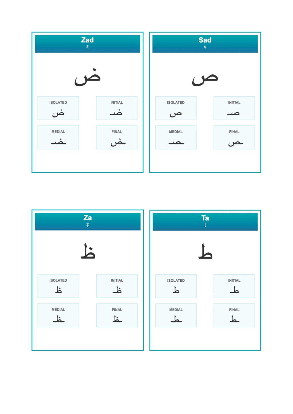 Persian alphabet printable flashcards