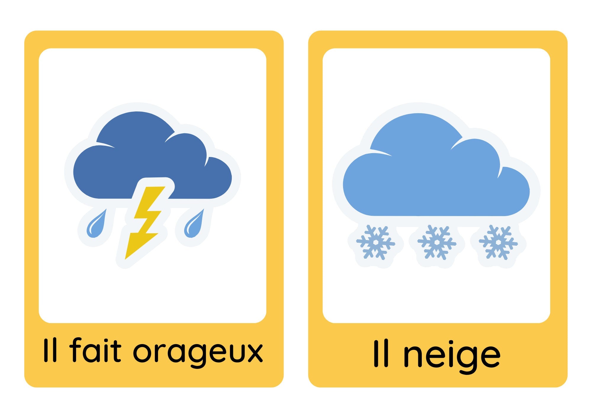 French young learners' clothes, weather and body parts flashcard bundle