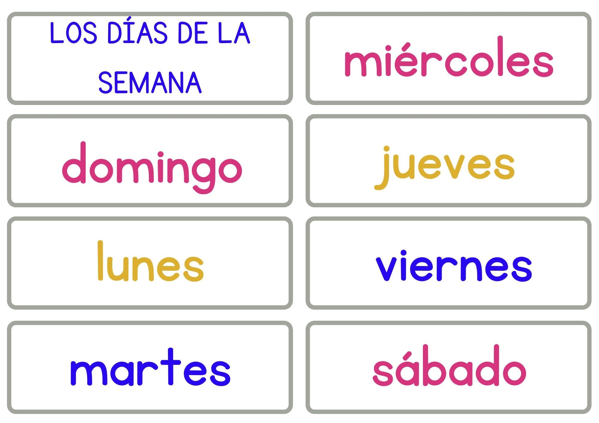 Spanish days of the week - ink saving version