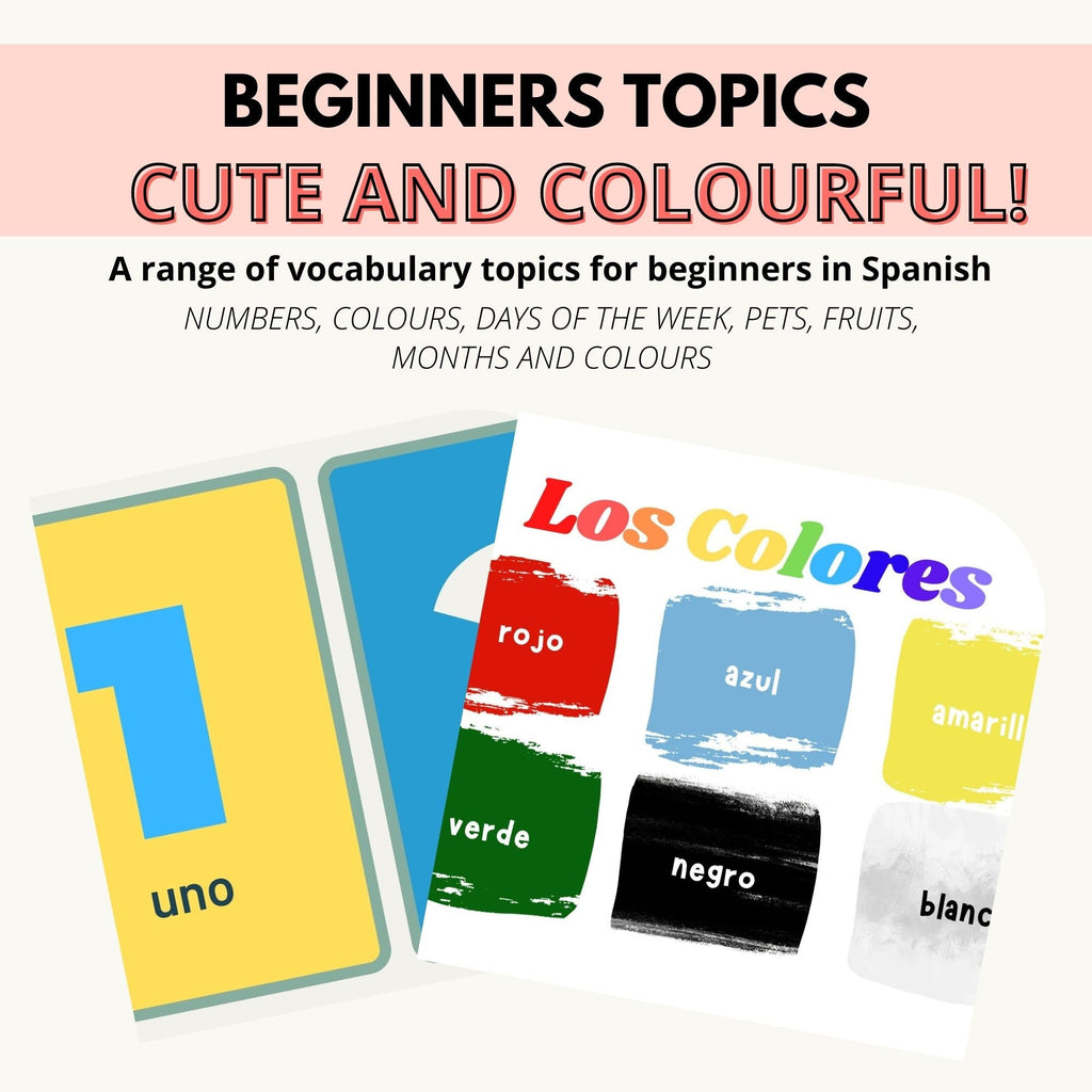 Spanish beginners printable flashcards bundle