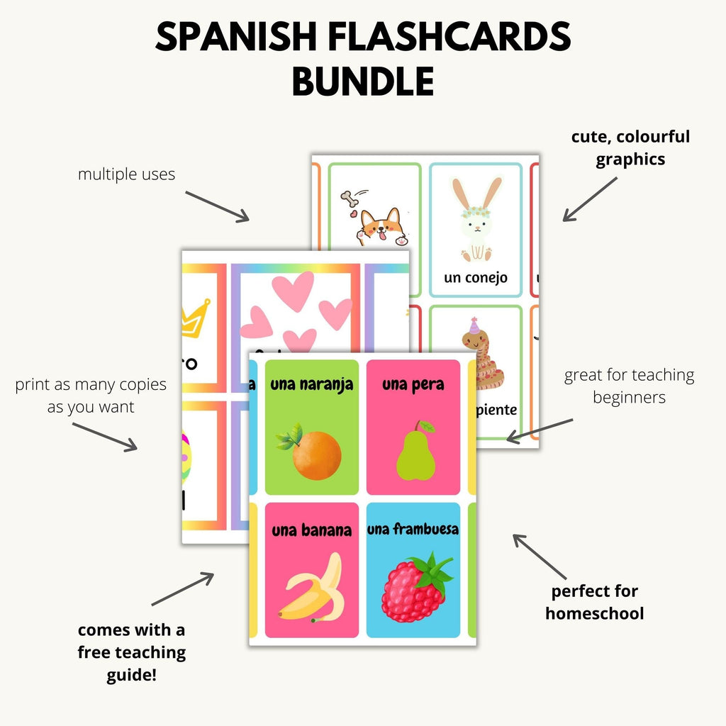 Spanish beginners printable flashcards bundle