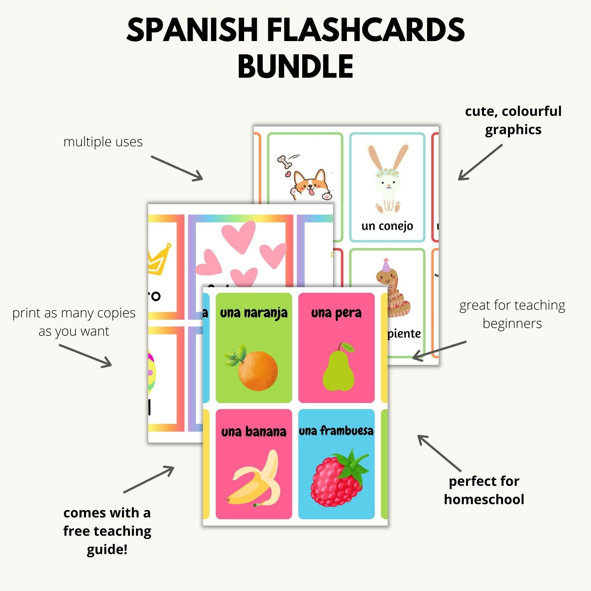 Spanish beginners printable flashcards bundle