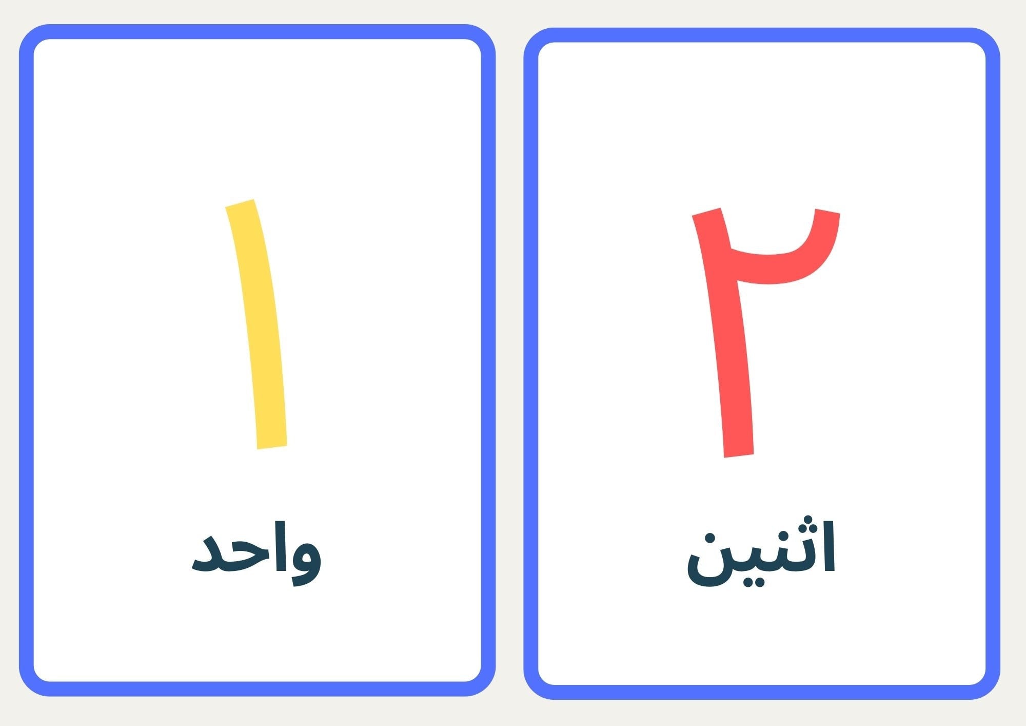 Arabic numbers printable flashcards