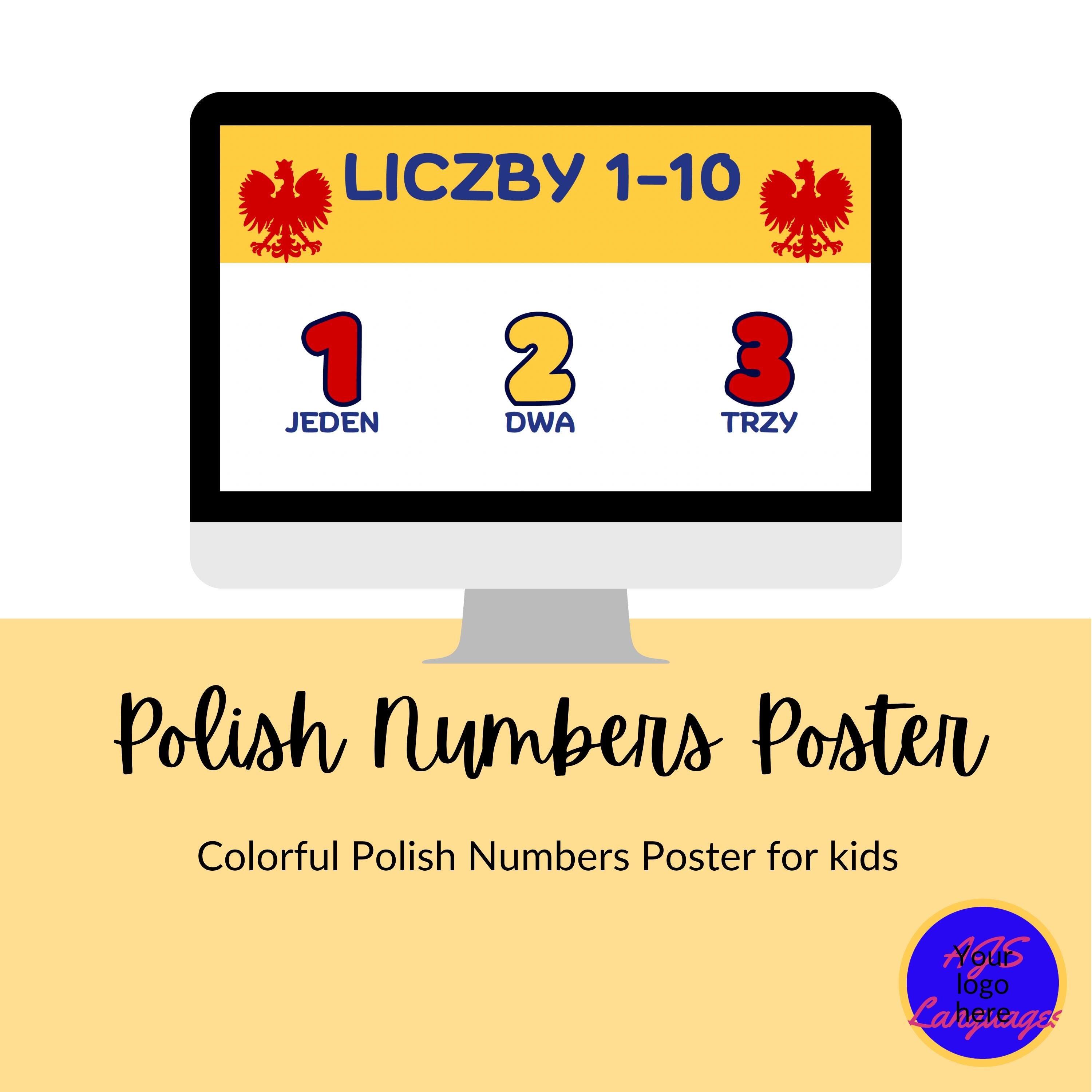 Polish Numbers Brightly Coloured Poster Kids Room Decor