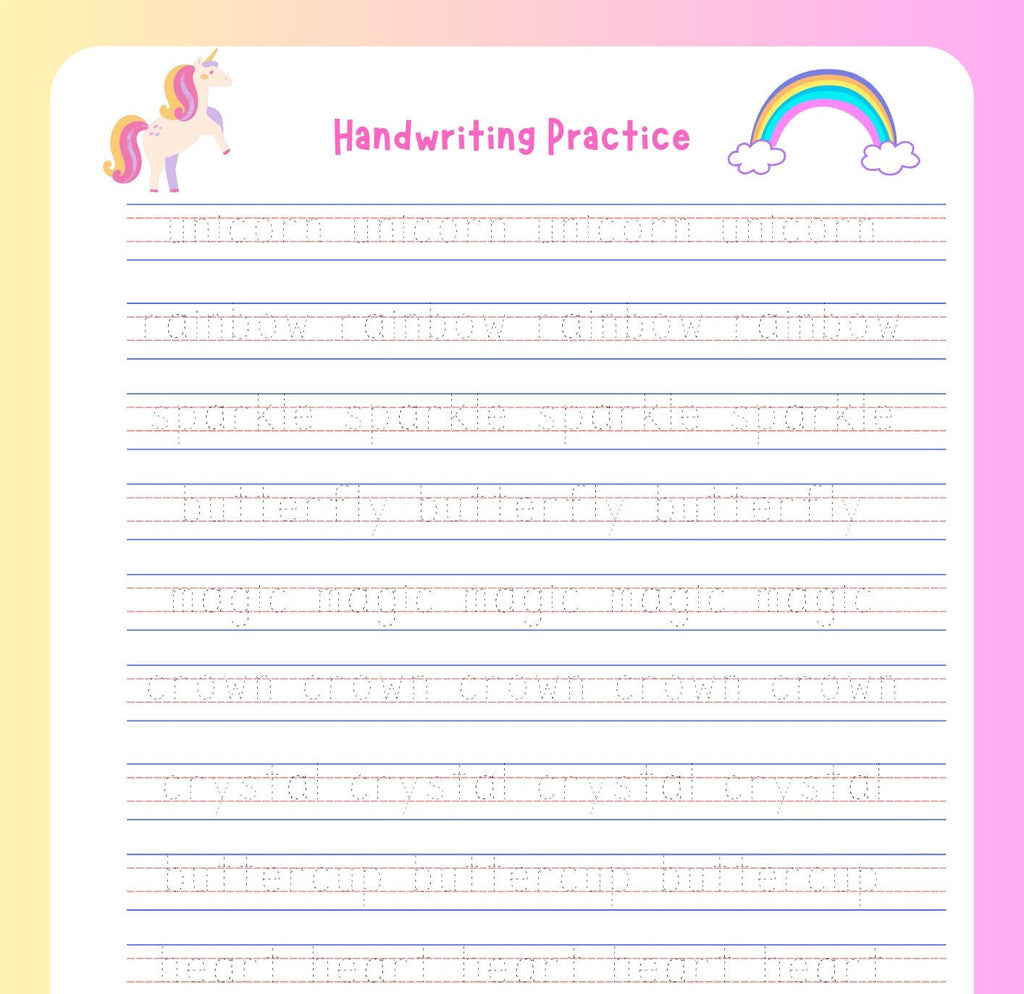 Handwriting Practice Unicorn Pack