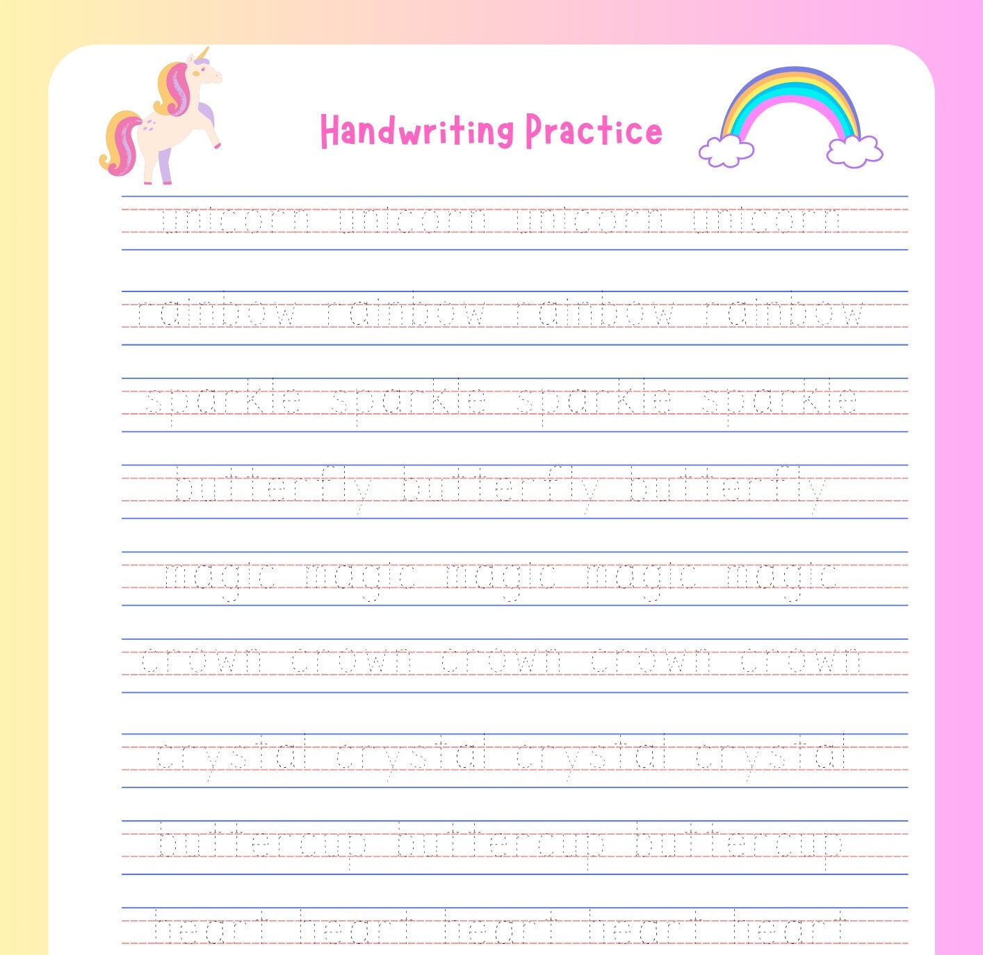 Handwriting Practice Unicorn Pack